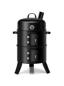 Slickblue 3-in-1 Portable Round Charcoal Smoker BBQ Grill Built-in Thermometer