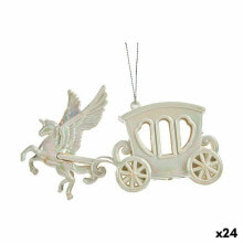 Christmas bauble Magical Carriage Mother of pearl Plastic Glitter 15 x 8,5 x 4,5 cm (24 Units)