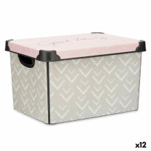 Storage Box with Lid Vibes Arrows 22 L Pink Plastic 30 x 23,5 x 40 cm (12 Units)