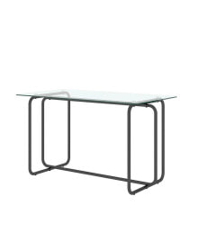 Simplie Fun 1-piece Rectangle Dining Table with Black Metal Frame, Tempered Glass Dining Table for Kitche