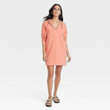 Women's Long Sleeve Mini Fleece Tunic Dress - Universal Thread Coral Orange XL
