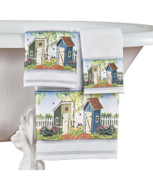 Collections Etc his & Her Garden Outhouse Scene 3-Piece Bath Towel, Hand Towel, Washcloth Bathroom Towel Set - 48