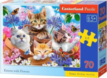 Детские развивающие пазлы Castorland Puzzle 70 Kittens with Flowers CASTOR