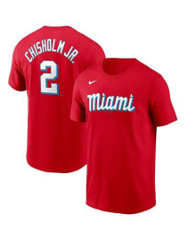 Nike men's Jazz Chisholm Red Miami Marlins 2021 City Connect Name and Number T-shirt