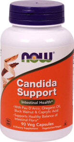 Витамины и БАДы для пищеварительной системы nOW Foods Candida Support  Комплекс с корой муравьиного дерева, маслом орегано, черным орехом и каприловой кислотой для баланса флоры в кишечнике 90 вегетарианских капсул