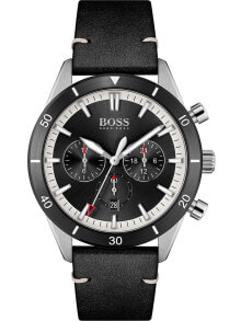 Мужские наручные часы с черным кожаным ремешком  Hugo Boss 1513864 Santiago mens 44mm 5ATM