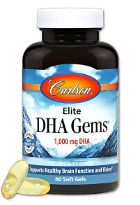 Рыбий жир и Омега 3, 6, 9 Carlson Elite DHA Gems   ДГК для здоровой функции мозга и зрения 1000 мг 60 гелевых капсул