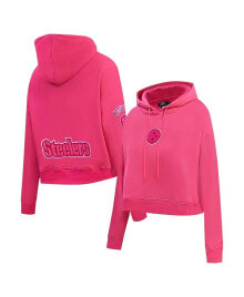 Купить женские блузки и кофточки Pro Standard: Women's Pittsburgh Steelers Triple Pink Cropped Fleece Pullover Hoodie