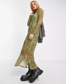 Купить женские платья BOLONGARO TREVOR: Bolongaro Trevor swirl print long sleeve mesh midi dress in green and black