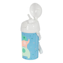 Bottle with Lid and Straw Safta Elefantes Green PVC 500 ml