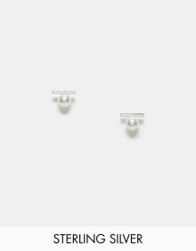 Купить женские аксессуары Kingsley Ryan: Kingsley Ryan pearl bar stud earrings in sterling silver