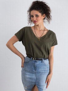Женские футболки Женская футболка с V-образным вырезом цвета хаки Factory Price