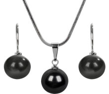 Ювелирные колье Modern set of necklace and earrings Pearl Black SET-041