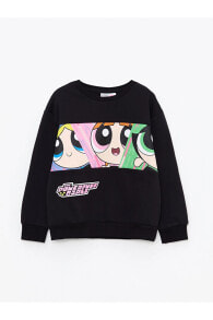 Bisiklet Yaka Powerpuff Girls Baskılı Uzun Kollu Kız Çocuk Sweatshirt