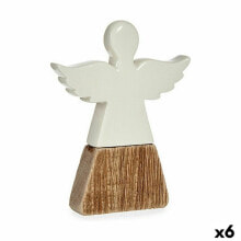 Decorative Figure Angel White Brown Wood Ceramic 2,5 x 18 x 15 cm (6 Units)