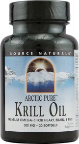 Рыбий жир и Омега 3, 6, 9 Source Naturals ArcticPure Krill Oil Масло криля для поддержки сердца, мозга и во время ПМС 500 мг 30 гелевых капсул