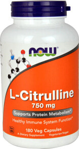 Аминокислоты NOW Foods L-Citrulline L-цитрулин для поддержки белкового обмена 750 мг 180 капсул в растительной оболочке