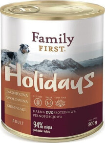 Family First Puszka dla psa, JAGNIĘCIA/WOŁOWINA/ZIEMNIAKI, adult, duoproteina, 800 g