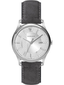Мужские наручные часы с серым кожаным ремешком  Versace VE4A00120 Aiakos mens 44mm 5ATM