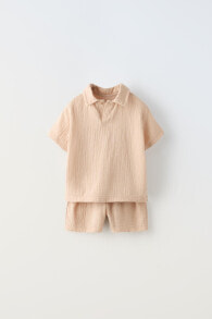 Crepe polo shirt and bermuda shorts co-ord