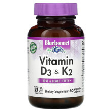 Витамин К Bluebonnet Nutrition, витамины D3 и K2, 60 вегетарианских капсул