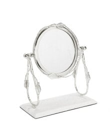 Classic Touch table Mirror with Leaf Design Border and Marble Base, 4