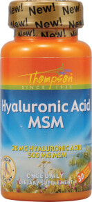 Гиалуроновая кислота thompson Hyaluronic Acid Plus MSM Комплекс с гиалуроновой кислотой и МСМ 30 таблетки с энтеросолюбильным покрытием