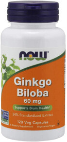 Витамины и БАДы для улучшения памяти и работы мозга NOW Ginkgo Biloba  Гинкго билоба для поддержки работы мозга  60 мг 120 растительных капсул