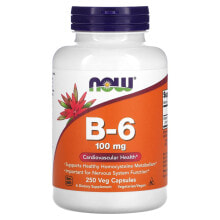 NOW Foods B-6 Витамин В-6 для сердечно-сосудистого здоровья 100 мг 250 капсул