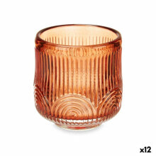 Candleholder Stripes Orange Crystal 7,5 x 7,8 x 7,5 cm (12 Units)