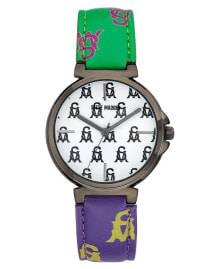 Наручные часы women's Multi Colored- Green, Purple, Pink, Yellow Polyurethane Leather with Steve Madden Logo and Stitching Watch, 36mm
