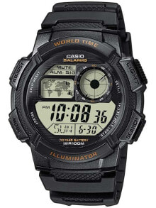 Мужские наручные электронные часы с черным браслетом CASIO AE-1000W-1AVEF Collection 44mm 10 ATM