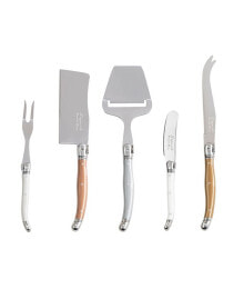 French Home laguiole 5 Piece Cheese Knife, Fork and Slicer Set, Mixed Metals