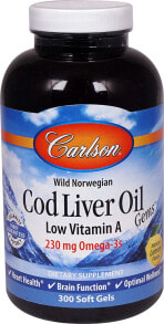 Рыбий жир и Омега 3, 6, 9 Carlson Wild Norwegian Cod Liver Oil Natural Lemon Масло печени дикой норвежской трески 300 гелевых капсул