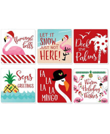 Big Dot of Happiness flamingle Bells - Funny Tropical Christmas Party Decor Drink Coasters Set of 6