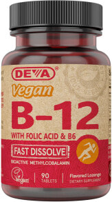 Витамины группы В deva Vegan B12 Fast Dissolve Витамин В-12 фолиевой кислотой и B-6 90 таблеток без глютена