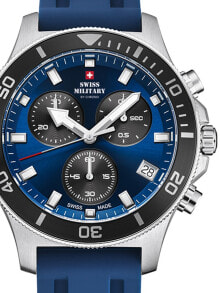 Мужские наручные часы с синим силиконовым ремешком Swiss Military SM34067.08 Chronograph 42mm 10ATM