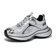 WARRIOR Chunky Sneakers Women's Low-Top Silver Gray Black