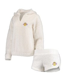 Concepts Sport women's Cream Los Angeles Lakers Fluffy Long Sleeve Hoodie Top and Shorts Sleep Set