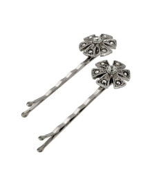 Women's Silver-Tone Imitation Marcasite Floral Bobby Pins Set, 2 Piece