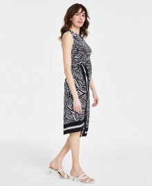 Michael Kors women's Zebra-Print Faux Wrap Midi Dress, Regular & Petite