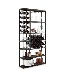 SUGIFT industrial Floor Wine Rack with 3 Rows of Stemware Racks