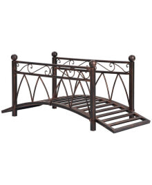 Outsunny 3.3' Metal Arch Zen Garden Bridge with Safety Siderails, Decorative Footbridge, Delicate Scrollwork & Corner Spheres for Stream, Fish Pond, Black