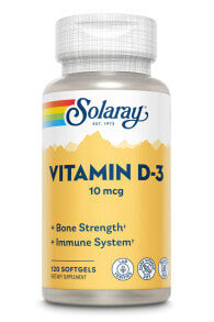 Витамин D solaray Vitamin D-3 Витамин D-3 для прочности костей и поддержки иммунной системы 10 мкг 120 гелевых капсул
