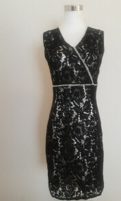 Amelia Women's Lace Overlay V Neck Sheath Dress Black 4