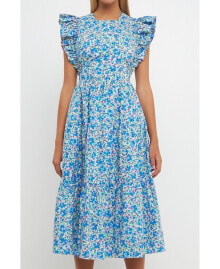 English Factory women's Floral Back Cut-out Midi Dress