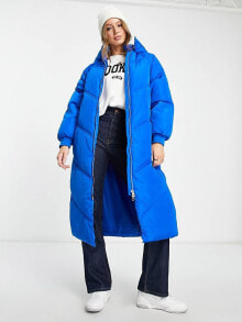 Женские пальто pieces longline padded coat with hood in bright blue