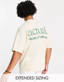 ASOS Actual – Oversize-T-Shirt in Ecru mit „Health and Wellbeing“-Logoprint hinten