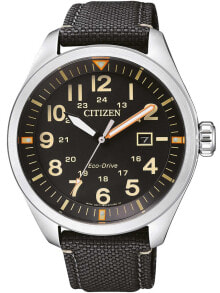Мужские наручные часы с ремешком Мужские наручные часы с черным текстильным ремешком Citizen AW5000-24E Eco-Drive Sports Mens 43mm 10 ATM