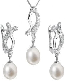 Наборы женских ювелирных украшений Luxurious silver service with natural pearls Pavon 29028.1